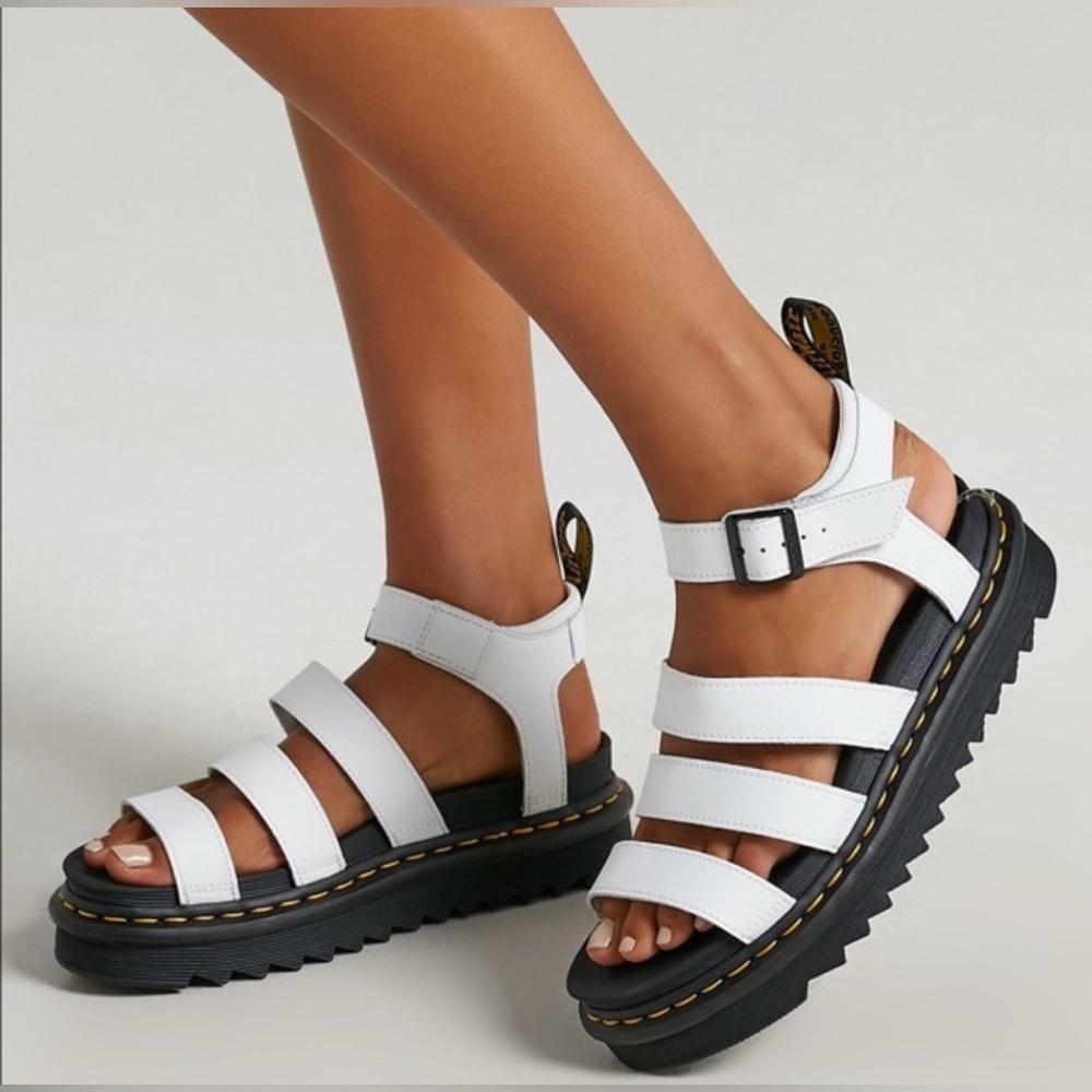 Dr. Martens Size 8 Blaire Hydro platform sandals in white leather